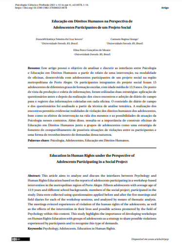 Educação em Direitos Humanos na Perspectiva de Adolescentes Participantes de um Projeto Social