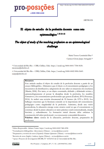 El objeto de estudio de la profesión docente como reto epistemológico