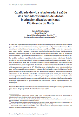 Qualidade de vida relacionada à saúde dos cuidadores formais de idosos institucionalizados em Natal, Rio Grande do Norte