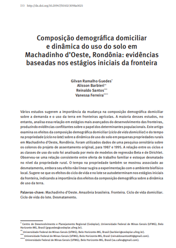 Composição demográfica domiciliar e dinâmica do uso do solo em Machadinho d’Oeste, Rondônia: evidências baseadas nos estágios iniciais da fronteira