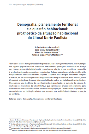 Demografia, planejamento territorial e a questão habitacional: prognóstico da situação habitacional do Litoral Norte Paulista