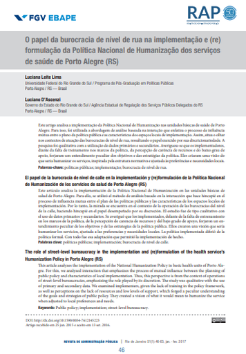 O papel da burocracia de nível de rua na implementação e (re)formulação da Política Nacional de Humanização dos serviços de saúde de Porto Alegre (RS)