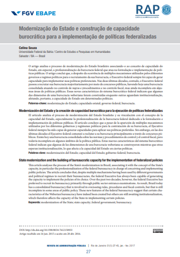 Modernização do Estado e construção de capacidade burocrática para a implementação de políticas federalizadas