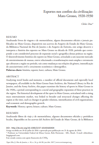 Esportes nos confins da civilização: Mato Grosso, 1920-1930