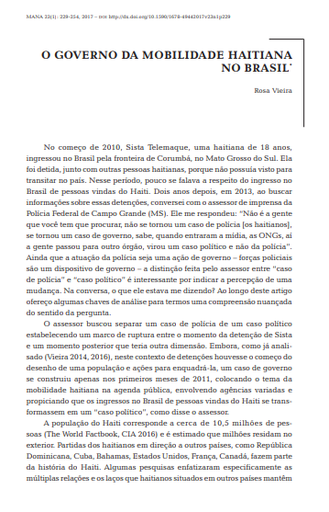 O governo da mobilidade Haitiana no Brasil