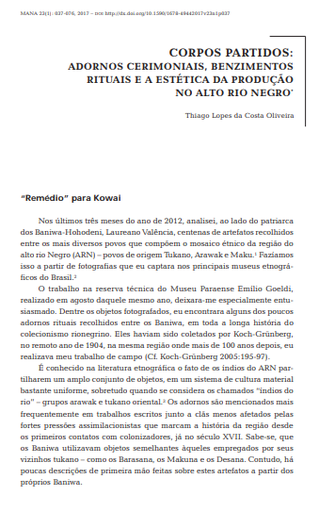 Corpos Partidos: adornos cerimoniais, benzimentos rituais e a estética da produção no alto Rio Negro
