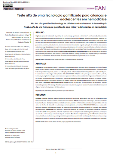 Teste alfa de uma tecnologia gamificada para crianças e adolescentes em hemodiálise