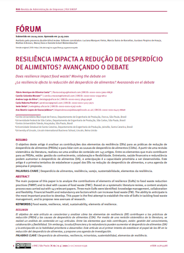 RESILIÊNCIA IMPACTA A REDUÇÃO DE DESPERDÍCIO DE ALIMENTOS? AVANÇANDO O DEBATE