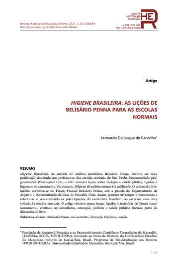 HIGIENE BRASILEIRA: AS LIÇÕES DE BELISÁRIO PENNA PARA AS ESCOLAS NORMAIS