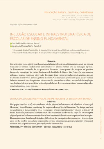 INCLUSÃO ESCOLAR E INFRAESTRUTURA FÍSICA DE ESCOLAS DE ENSINO FUNDAMENTAL