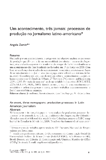 Um acontecimento, três jornais: processos de produção no Jornalismo latino-americano