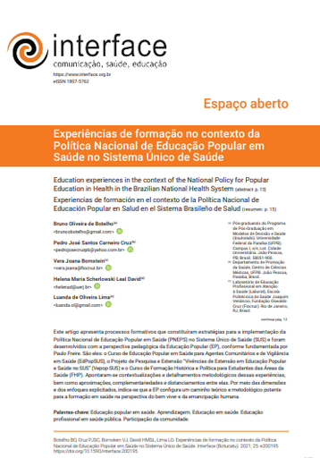 Experiências de formação no contexto da Política Nacional de Educação Popular em Saúde no Sistema Único de Saúde