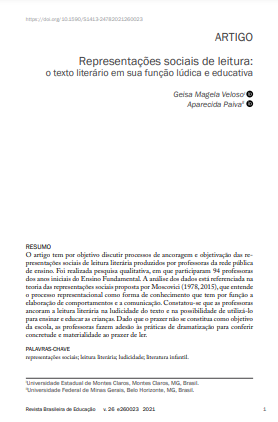 Representações sociais de leitura: o texto literário em sua função lúdica e educativa