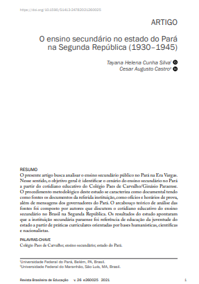 O ensino secundário no estado do Pará na Segunda República (1930-1945)