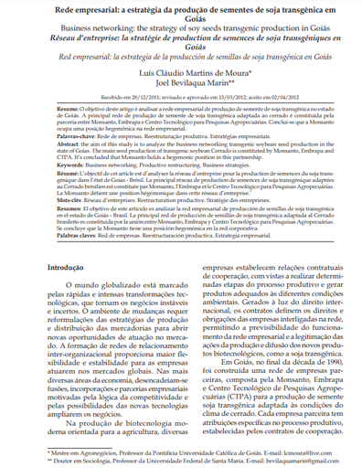 Rede empresarial: a estratégia da produção de sementes de soja transgênica em Goiás