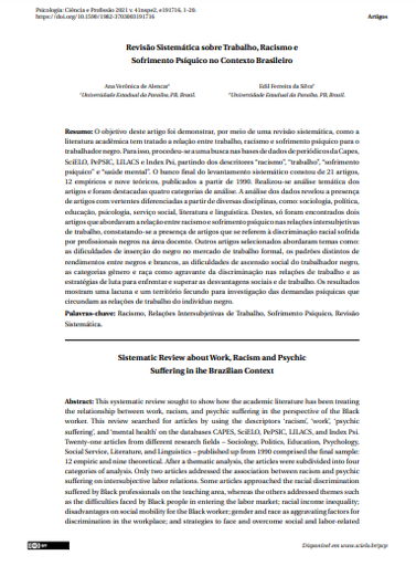 Revisão Sistemática sobre Trabalho, Racismo e Sofrimento Psíquico no Contexto Brasileiro