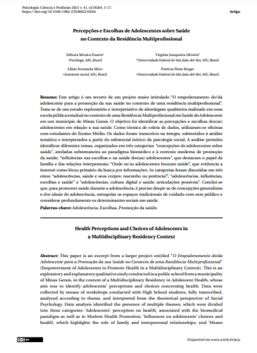 Percepções e Escolhas de Adolescentes sobre Saúde no Contexto da Residência Multiprofissional