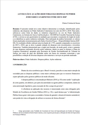 A evolução e as ações redutoras das despesas no Poder Judiciário Catarinense entre 2015 e 2018