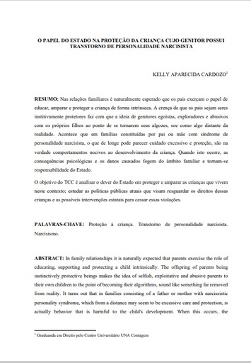 O papel do Estado na proteção da criança cujo genitor possui transtorno de personalidade narcisista