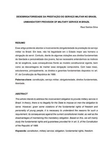 Desobrigatoriedade da prestação do Serviço Militar no Brasil