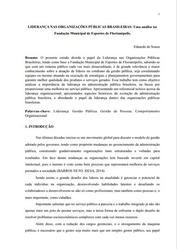 Liderança nas organizações públicas brasileiras: uma análise na Fundação Municipal de Esportes de Florianópolis