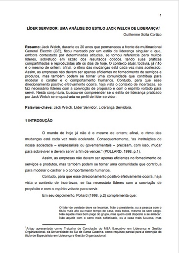 Líder servidor: uma análise do estilo Jack Welch de liderança