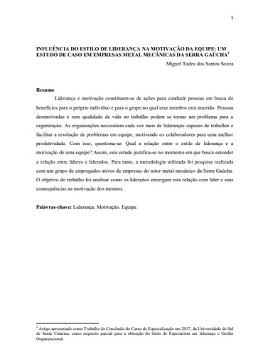 Influência do estilo de liderança na motivação da equipe: um estudo de caso em empresas metal mecânicas da serra gaúcha