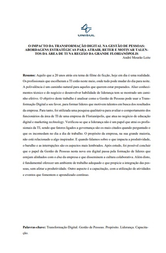 O impacto da transformação digital na gestão de pessoas: abordagens estratégicas para atrair, reter e motivar talentos da área de TI na região da grande Florianópolis