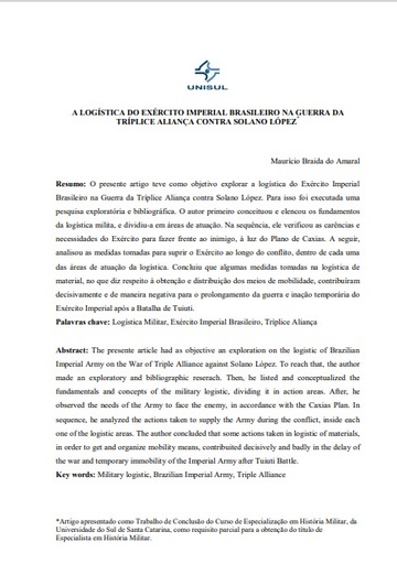 A logística do exército imperial brasileiro na guerra da Tríplice Aliança contra Solano López