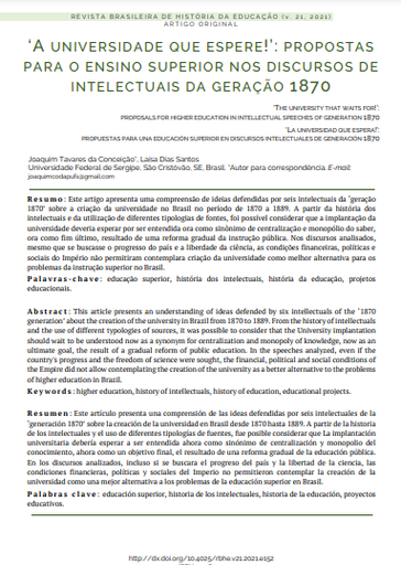 ‘A universidade que espere!’: propostas para o ensino superior nos discursos de intelectuais da geração 1870