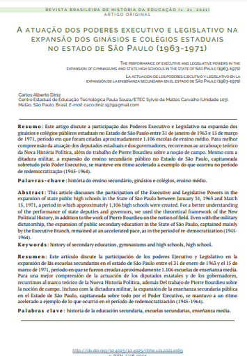 A atuação dos poderes executivo e legislativo na expansão dos ginásios e colégios estaduais no estado de São Paulo (1963-1971)