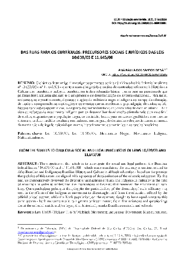 DAS RUAS PARA OS CURRÍCULOS: PRECURSORES SOCIAIS E JURÍDICOS DAS LEIS 10.639/03 E 11.645/08