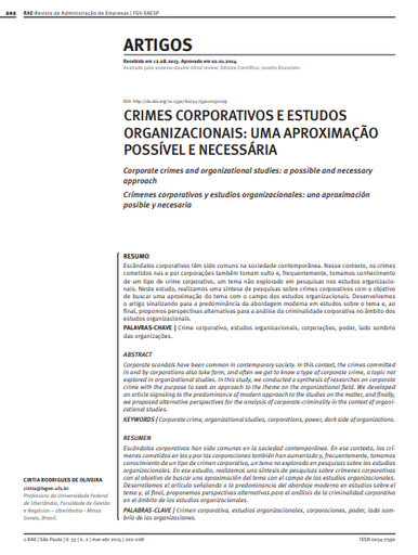 CRIMES CORPORATIVOS E ESTUDOS ORGANIZACIONAIS: UMA APROXIMAÇÃO POSSÍVEL E NECESSÁRIA