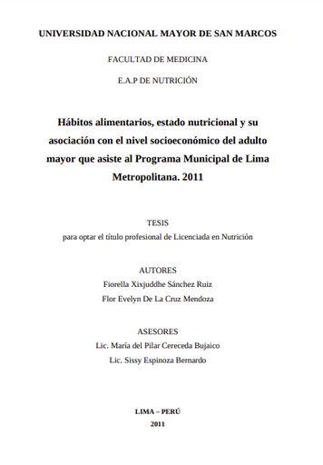 Hábitos alimentarios, estado nutricional y su asociación con el nivel socioeconómico del adulto mayor