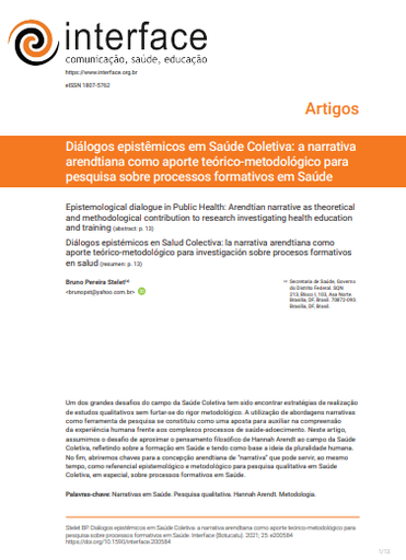 Diálogos epistêmicos em Saúde Coletiva: a narrativa arendtiana como aporte teórico-metodológico para pesquisa sobre processos formativos em Saúde