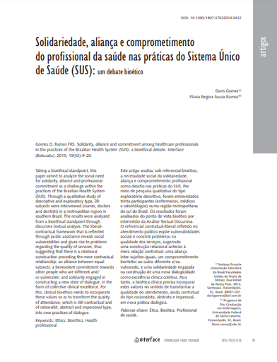 Solidariedade, aliança e comprometimento do profissional da saúde nas práticas do Sistema Único de Saúde (SUS): um debate bioético