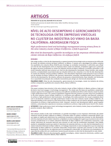 HIGH-PERFORMANCE LEVEL AND TECHNOLOGY MANAGEMENT AMONG WINERY FIRMS IN THE WINE INDUSTRY CLUSTER OF BAJA CALIFORNIA: A FSQCA APPROACH