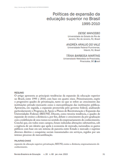 POLÍTICAS DE EXPANSÃO DA EDUCAÇÃO SUPERIOR NO BRASIL 1995-2010