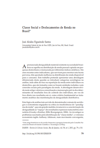 Classe Social e Deslocamentos de Renda no BrasilClasse Social e Deslocamentos de Renda no Brasil