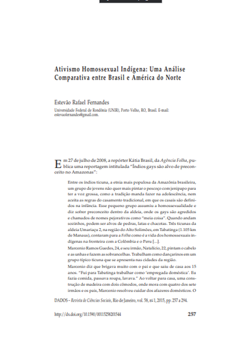Ativismo Homossexual Indígena: Uma Análise Comparativa entre Brasil e América do Norte