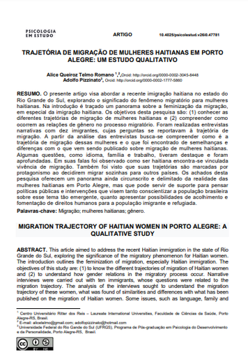 TRAJETÓRIA DE MIGRAÇÃO DE MULHERES HAITIANAS EM PORTO ALEGRE: UM ESTUDO QUALITATIVO