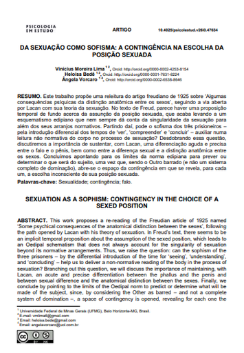 DA SEXUAÇÃO COMO SOFISMA: A CONTINGÊNCIA NA ESCOLHA DA POSIÇÃO SEXUADA