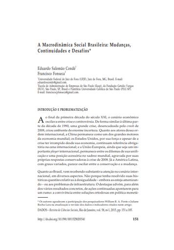 A Macrodinâmica Social Brasileira: Mudanças, Continuidades e Desafios