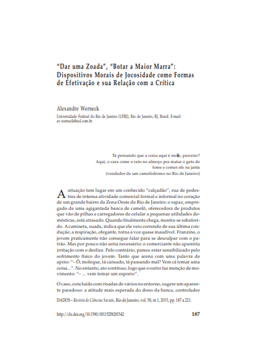 “Dar uma Zoada”, “Botar a Maior Marra”: Dispositivos Morais de Jocosidade como Formas de Efetivação e sua Relação com a Crítica