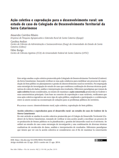 Ação coletiva e coprodução para o desenvolvimento rural: um estudo de caso do Colegiado de Desenvolvimento Territorial da Serra Catarinense