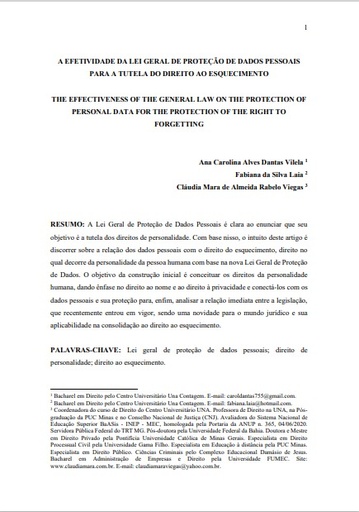 A efetividade da lei geral de proteção de dados pessoais para a tutela do direito ao esquecimento