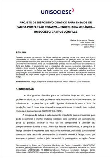 Projeto de dispositivo didático para ensaios de fadiga por flexão rotativa