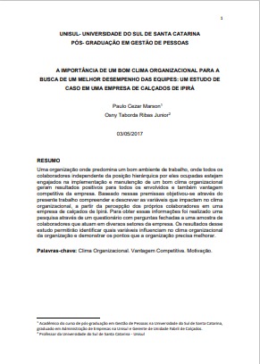 A importância de um bom clima organizacional para a busca de um melhor desempenho das equipes: um estudo de caso em uma empresa de calçados de Ipirá