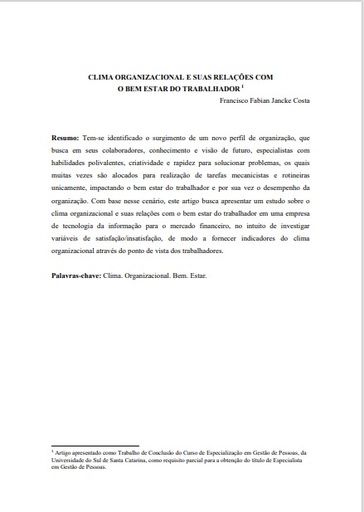 Clima organizacional e suas relações com o bem estar do trabalhador