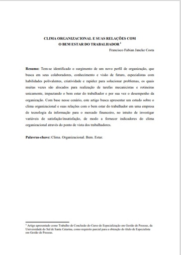 Clima organizacional e suas relações com o bem estar do trabalhador